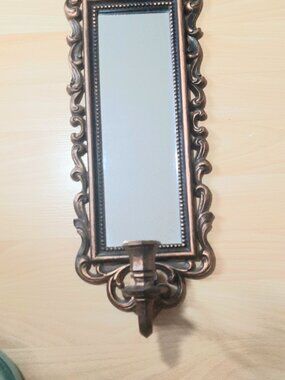 1971 Coppercraft Guild Syroco Scroll Mirrored Candle Holder